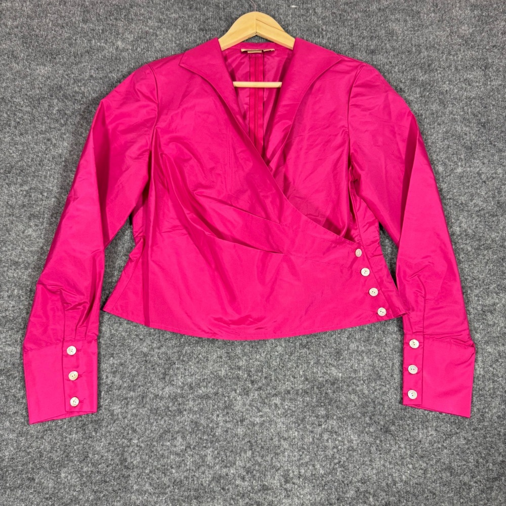 Patrick Christopher Wrap Blouse Mother of Pearl Women 6 Pink 100% Silk EUC Top